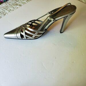 Nine West Silver Metallic Strappy Slingbacks Size 7